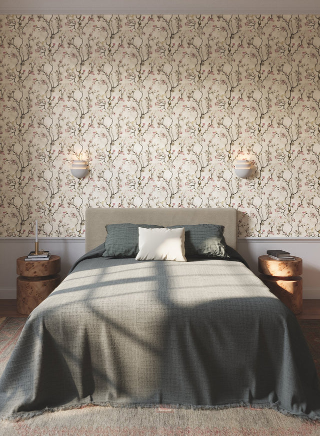 Avril Chinoiserie Rose Wallpaper with Traditional Floral Branch Motif - York LM5411