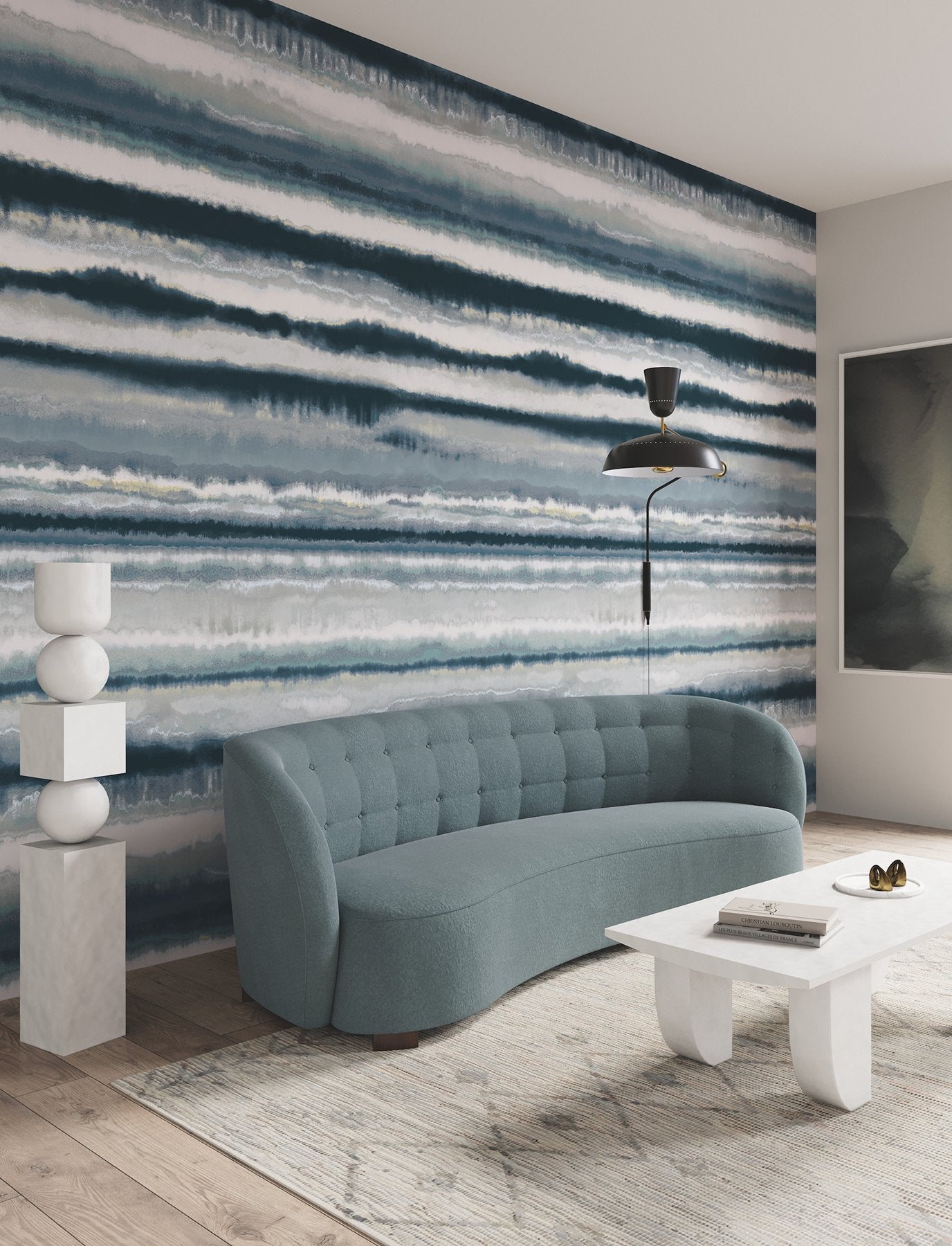 Edition Mural Blue Wall Mural with Abstract Painterly Stripes - York LM5426M