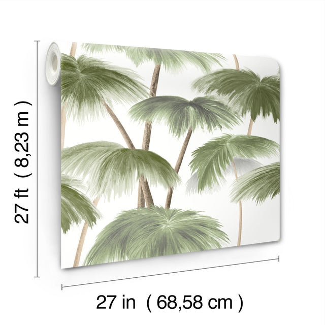 Plein Air Palms Green Wallpaper with Tropical Palm Frond Motif - LM5431