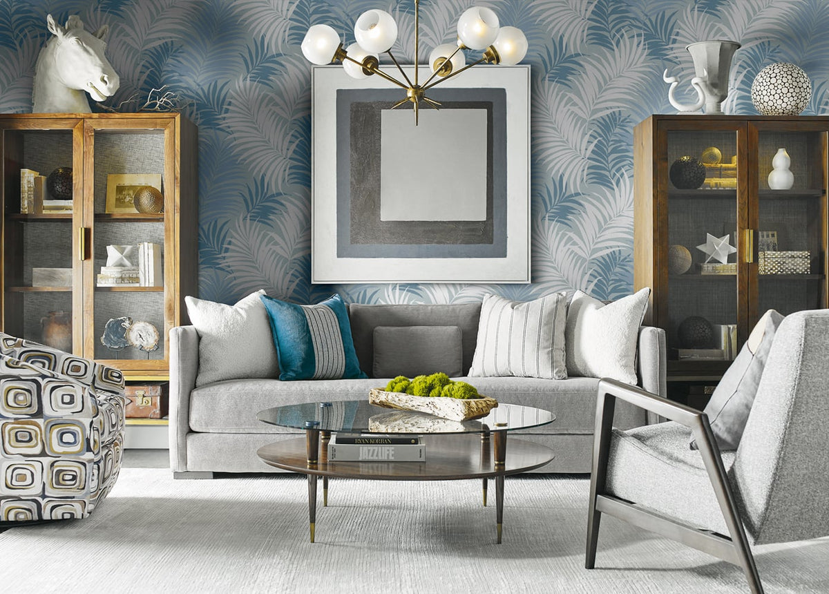 Via Palma Blue by Luxe Retreat Palm Leaf Wallpaper – Lillian August LN10102 -Sample