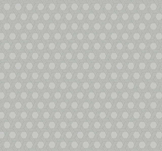 Cabana Wicker wallpaper in Cove Gray with a woven wicker-inspired geometric pattern