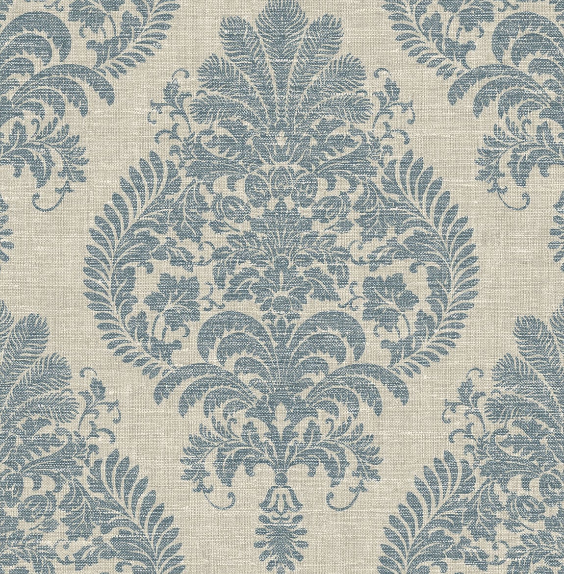 Antigua Damask wallpaper in Air Force Blue and Alabaster