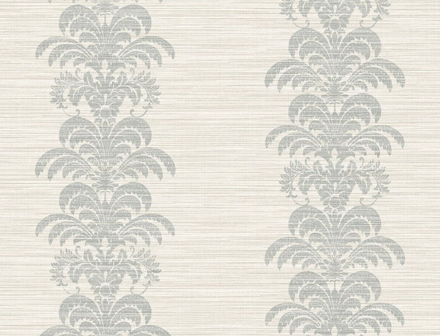 Palm frond stripe stringcloth wallpaper in cove gray and alabaster with a matte finish