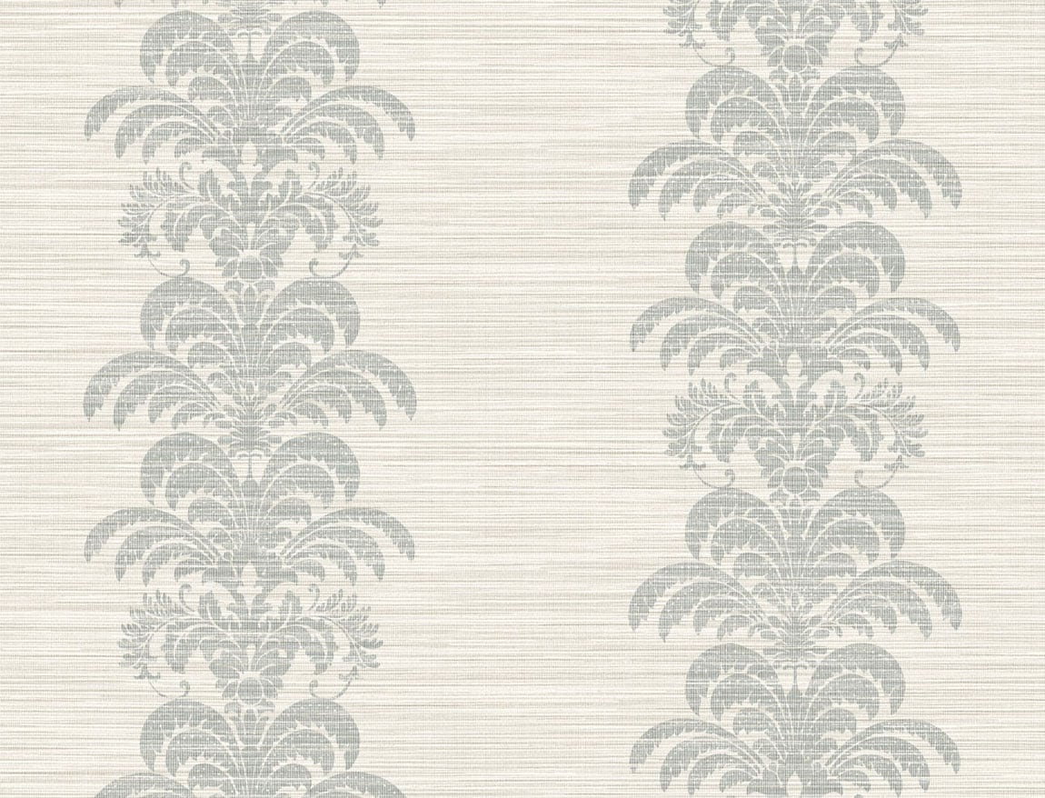 Palm frond stripe stringcloth wallpaper in cove gray and alabaster with a matte finish