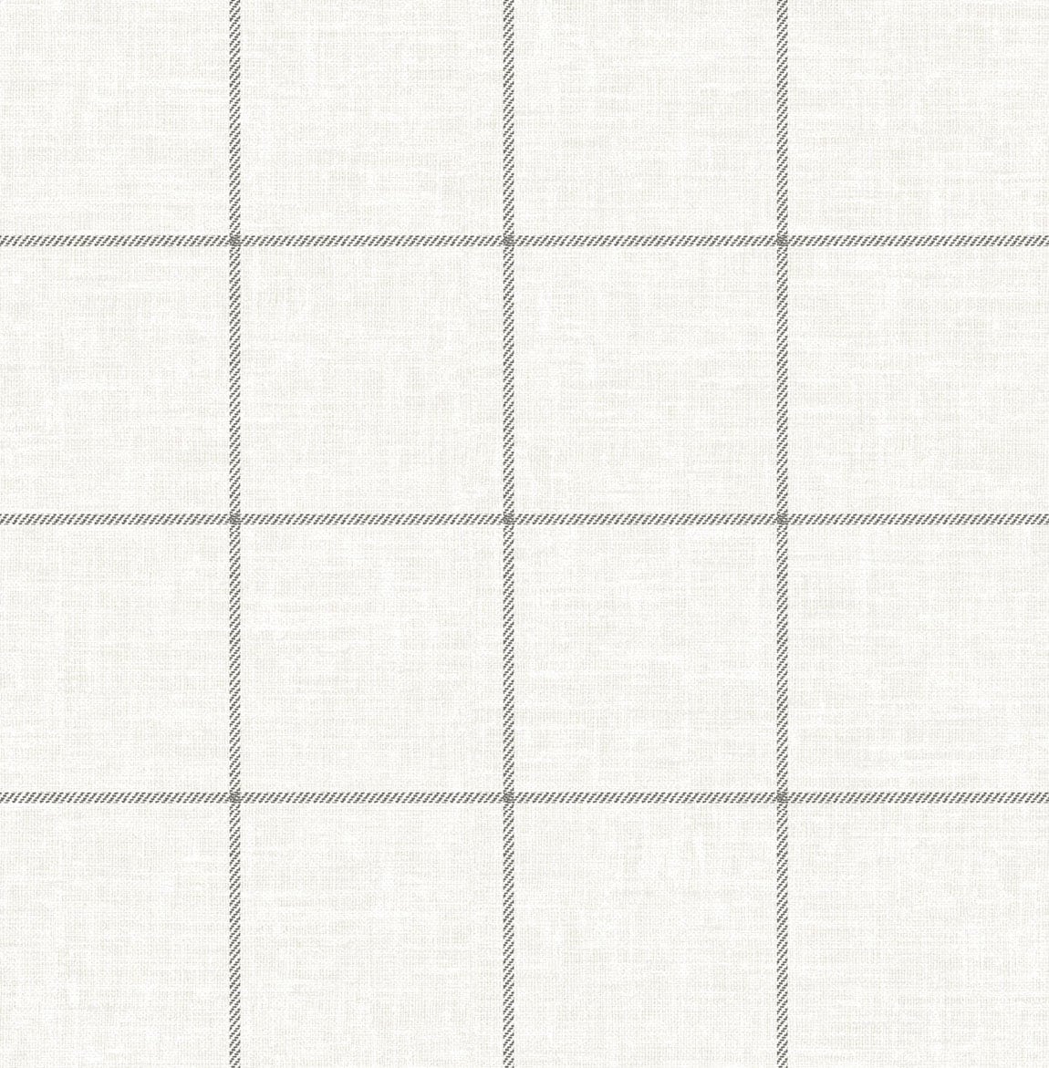 Off-white linen-look wallpaper with thin wrought-iron check grid pattern