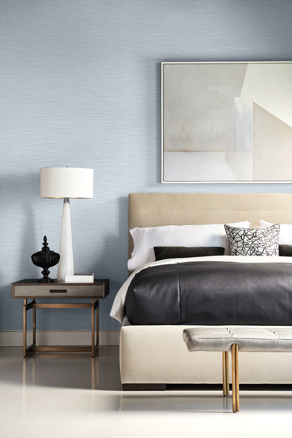 Faux Linen Weave Blue Frost by Luxe Retreat Faux Linen Texture Wallpaper – Lillian August LN10912