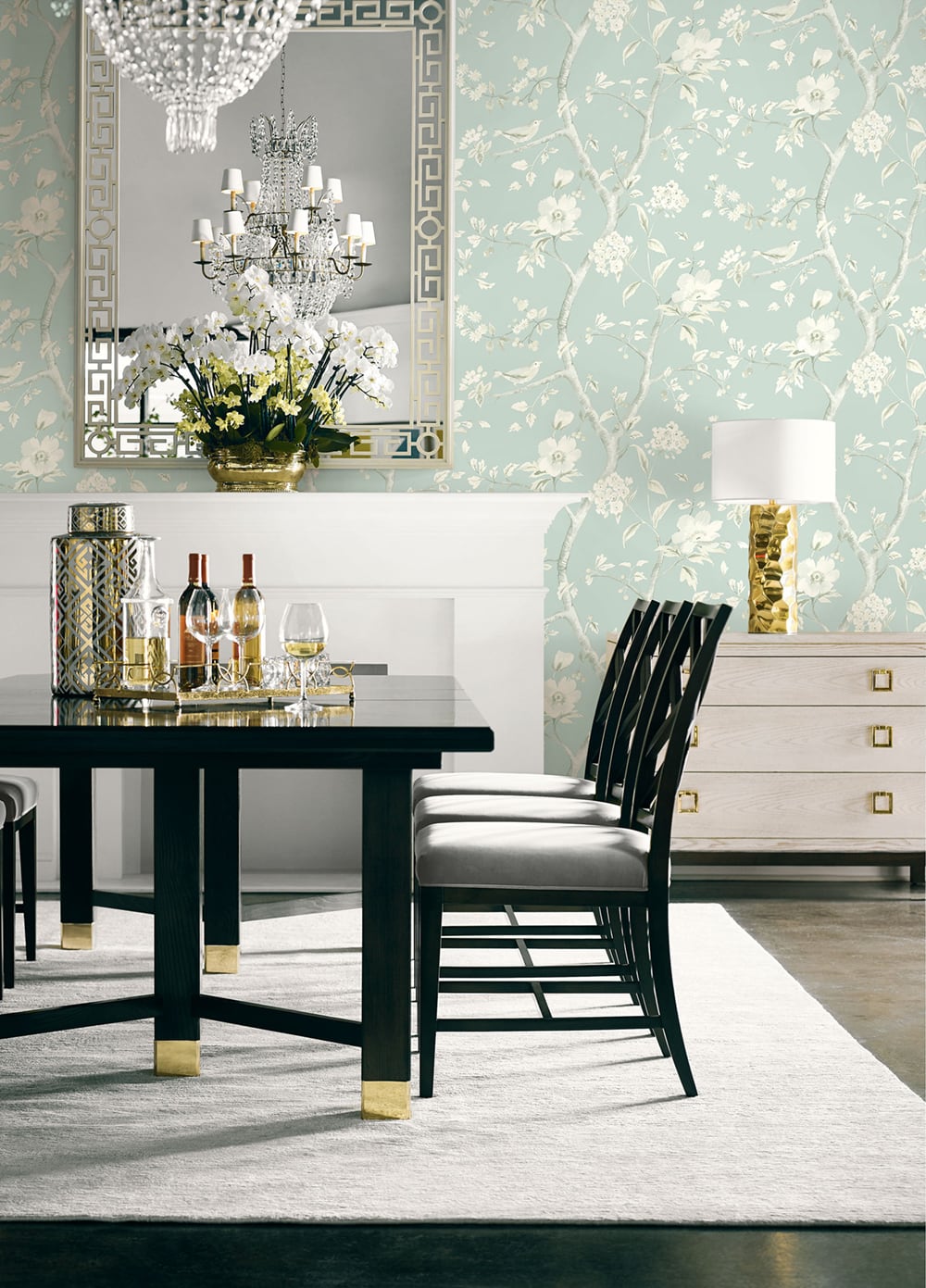 Southport Floral Trail Sea Glass and Ivory by Luxe Retreat Chinoiserie Floral Wallpaper – Lillian August LN11104