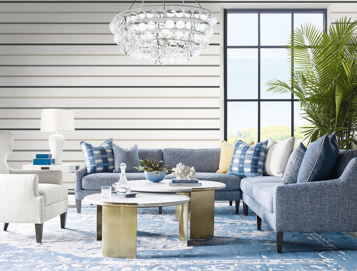 Crew Stripe Ivory, Wrought Iron and Sand Dollar by Luxe Retreat Coastal Stripe Wallpaper – Lillian August LN11400