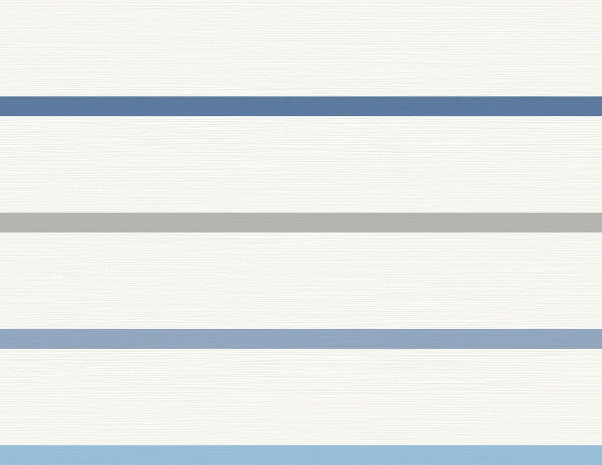 Crew Stripe wallpaper in air force blue, gray and eggshell horizontal stripes