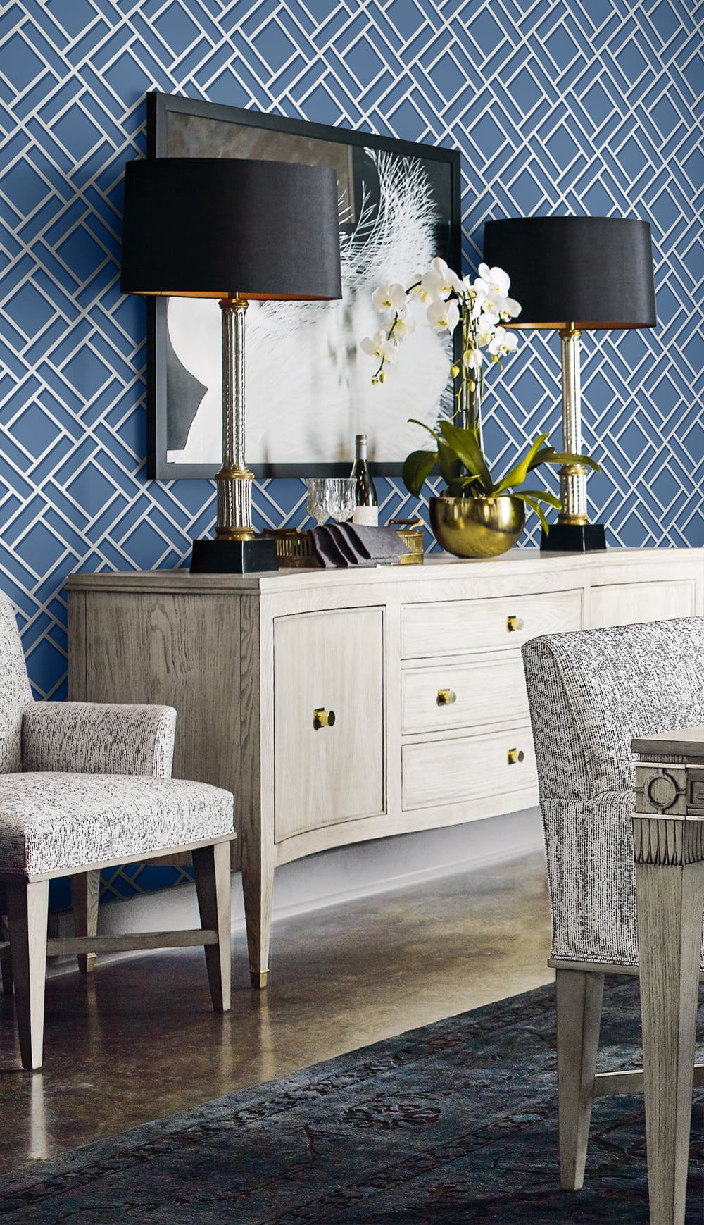 Block Trellis Coastal Blue and Navy by Lillian August Geometric Trellis Wallpaper – Lillian August LN11502