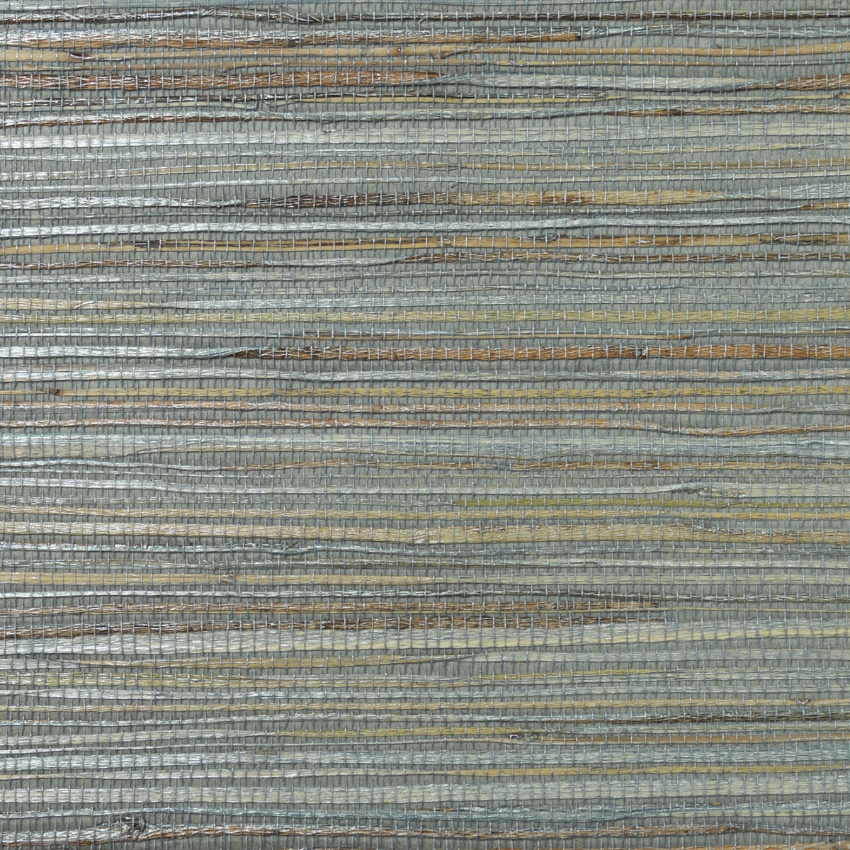 Jute grasscloth wallpaper in coir with metallic graphite accents, woven textured surface