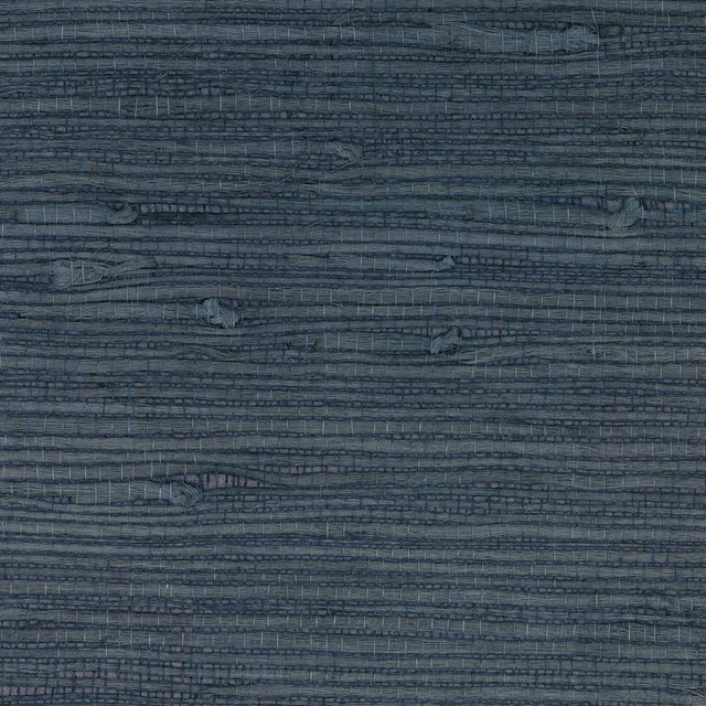 Aegean blue jute grasscloth wallpaper with woven textured horizontal fibers