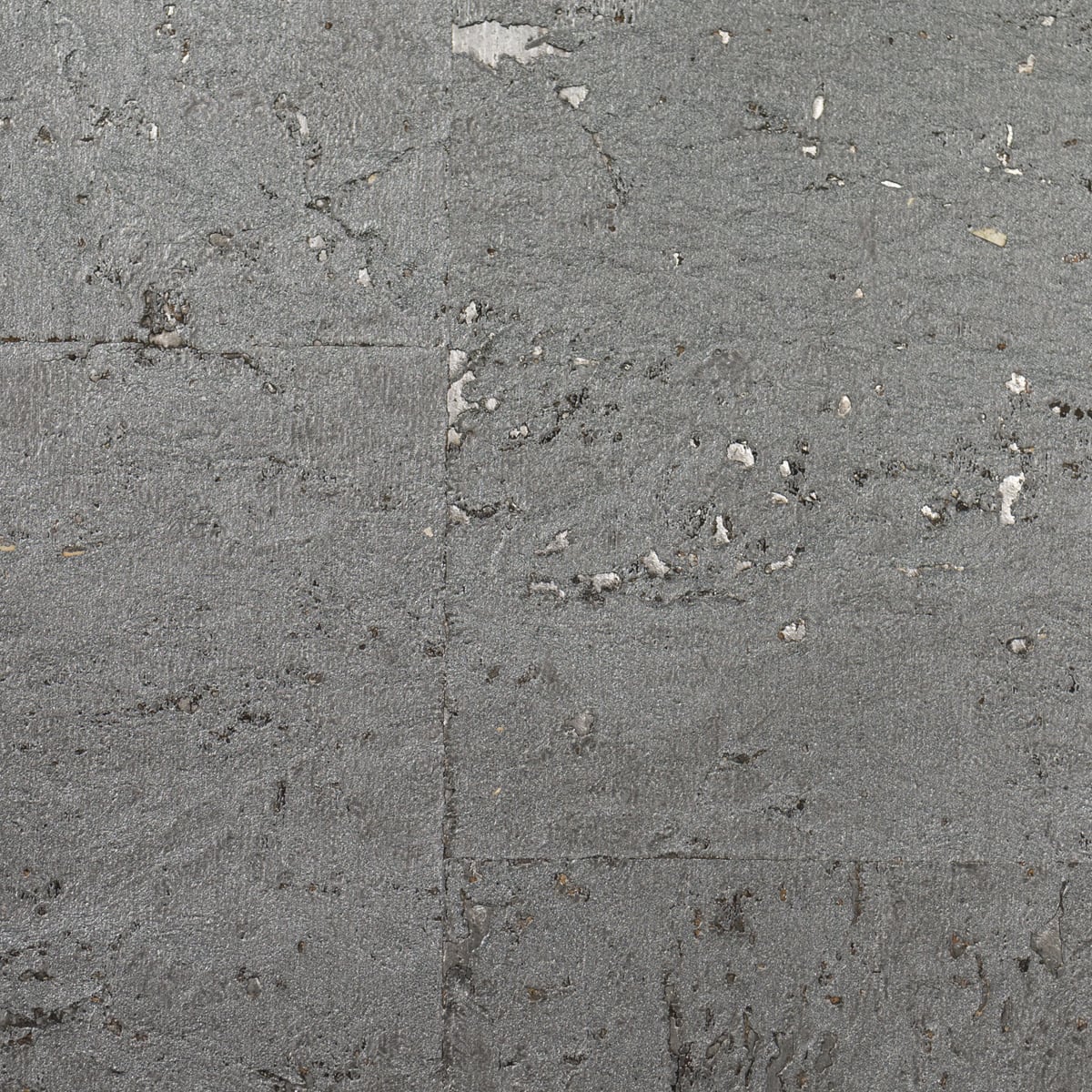 Graphite cork grasscloth wallpaper with subtle metallic silver accents and natural cork texture.