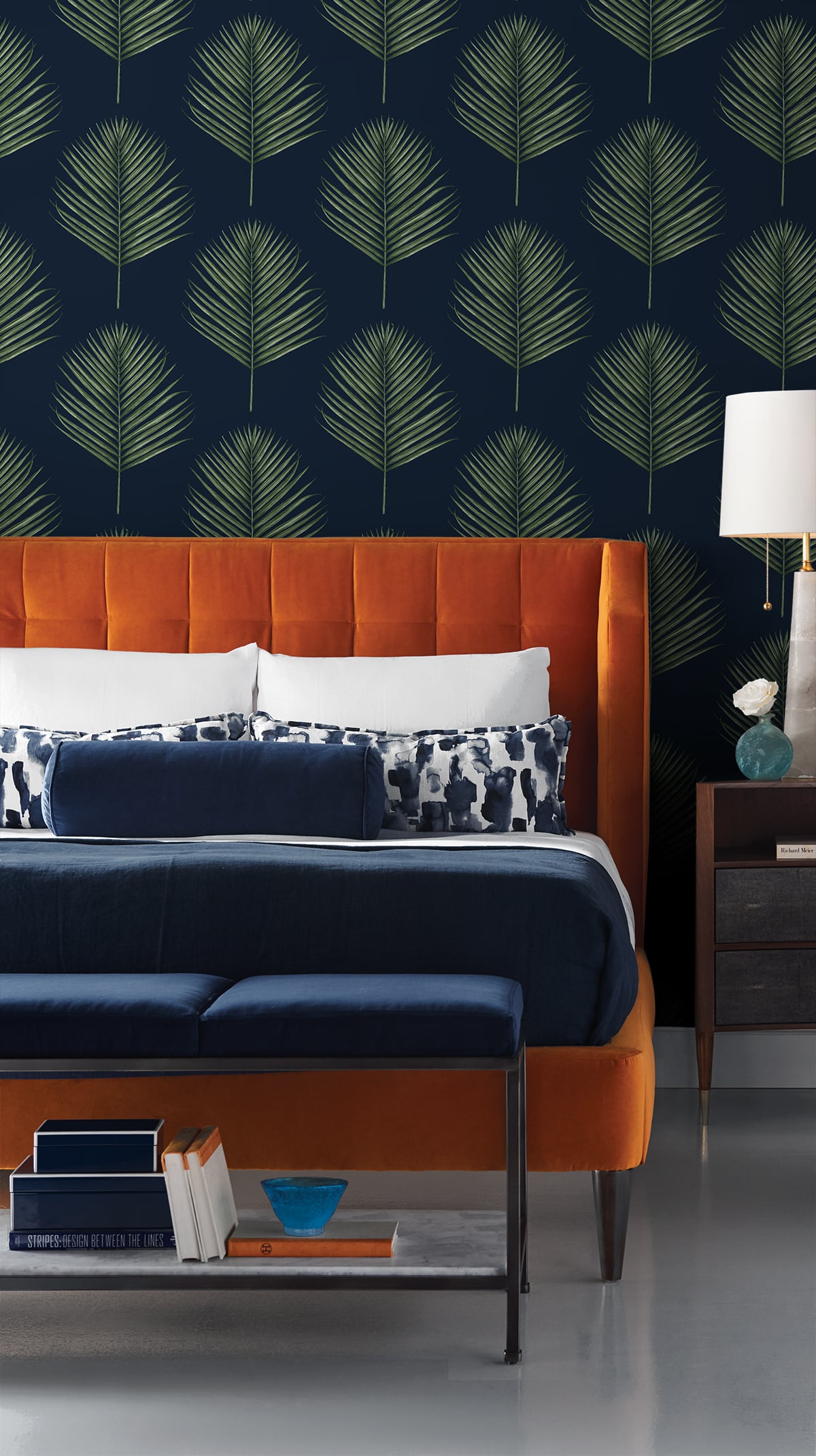 Maui Palm Midnight Blue & Paradise Green by Lillian August Peel and Stick Botanical Wallpaper – Lillian August LN20022