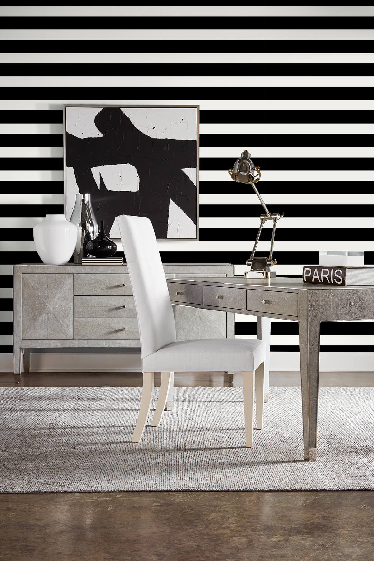 Designer Stripe Black & White by Lillian August Peel and Stick Vinyl Wallpaper – Lillian August LN20400