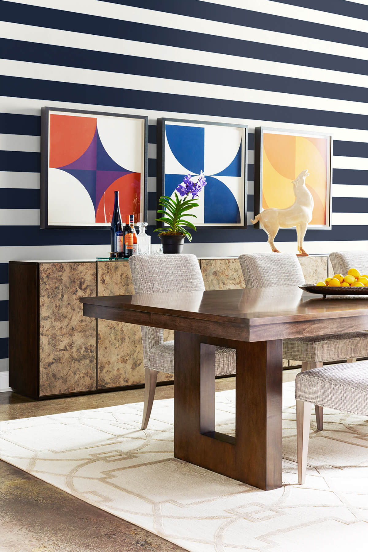 Designer Stripe Midnight Blue & White by Lillian August Peel and Stick Striped Wallpaper – Lillian August LN20402