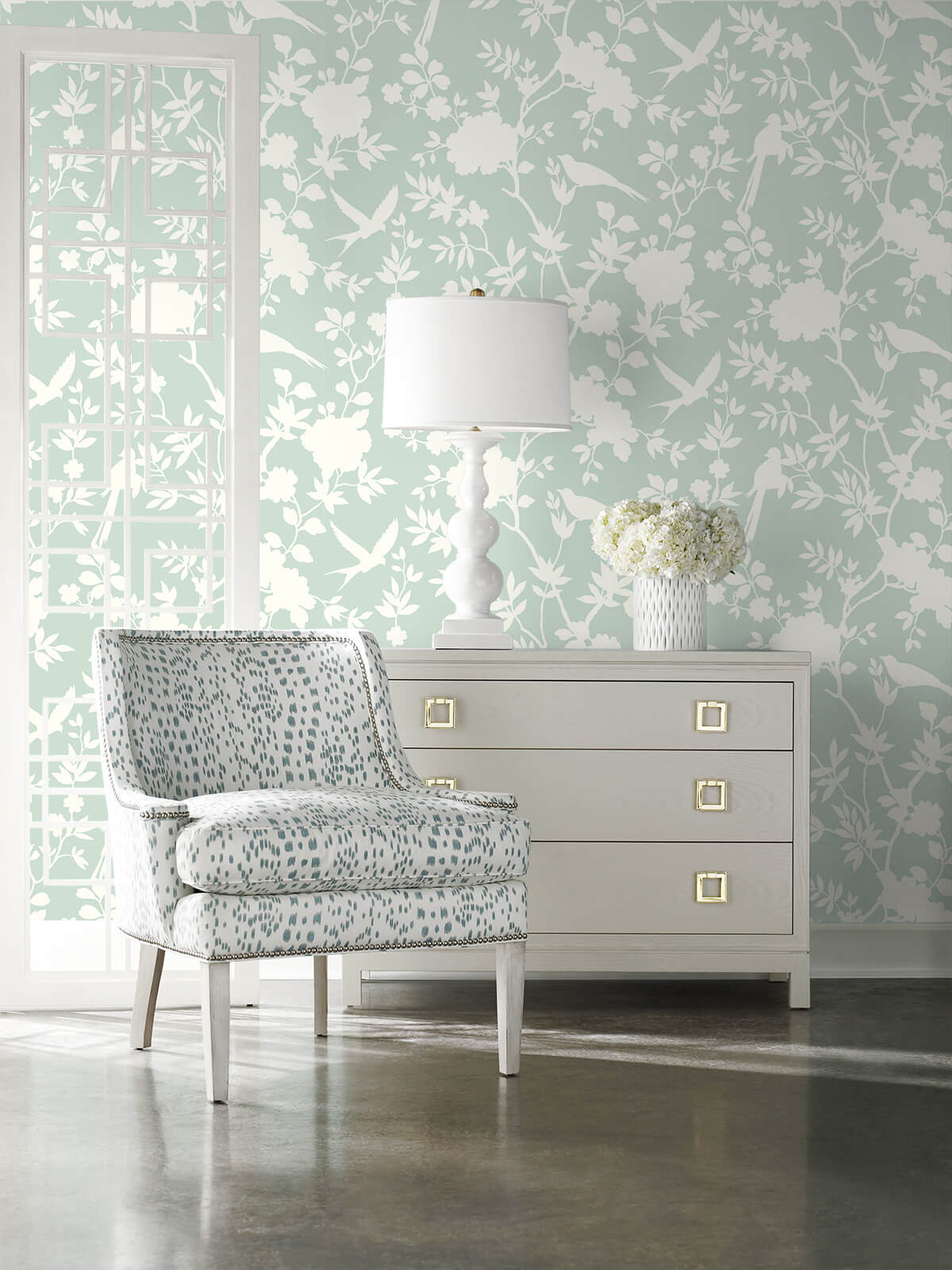 Mono Toile Seaglass by Lillian August Peel and Stick Chinoiserie Peel & Stick Wallpaper – Lillian August LN20504