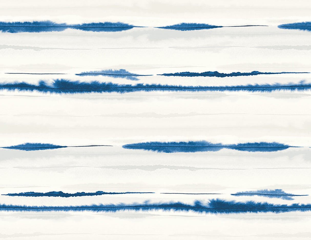Blue and white watercolor horizon stripe peel and stick wallpaper pattern