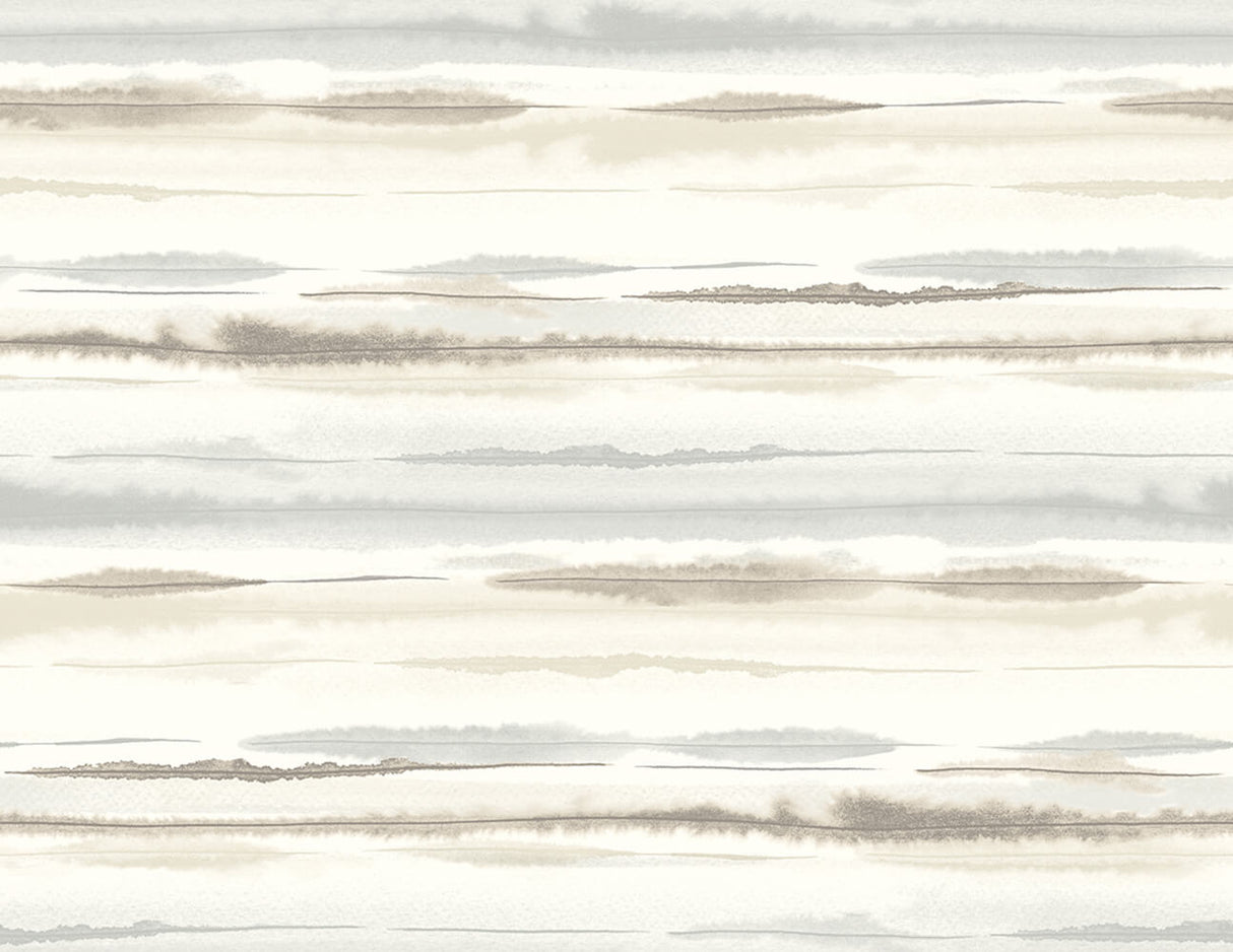 Horizon Stripe peel and stick wallpaper in Sand Dunes with soft horizontal watercolor stripes