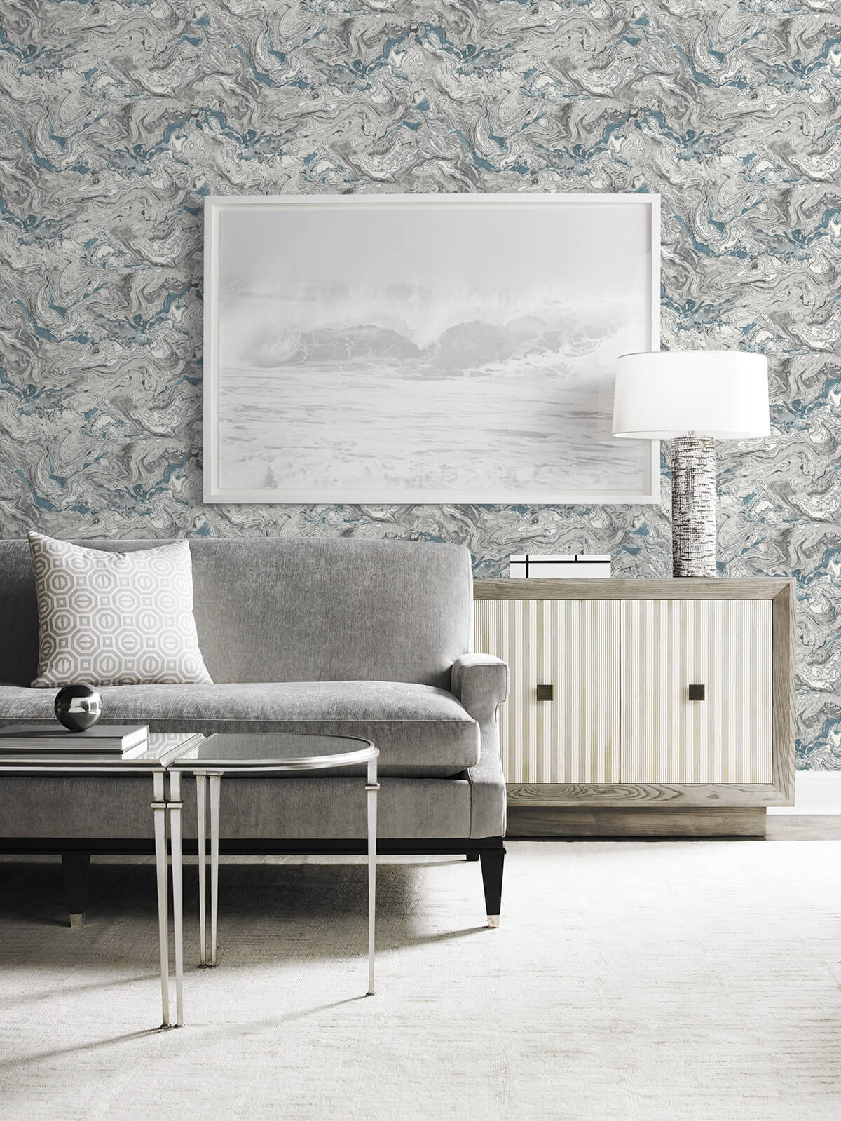 Faux Marble Lunar Rock & Cerulean by Lillian August Peel and Stick Peel & Stick Wallpaper – Lillian August LN21002