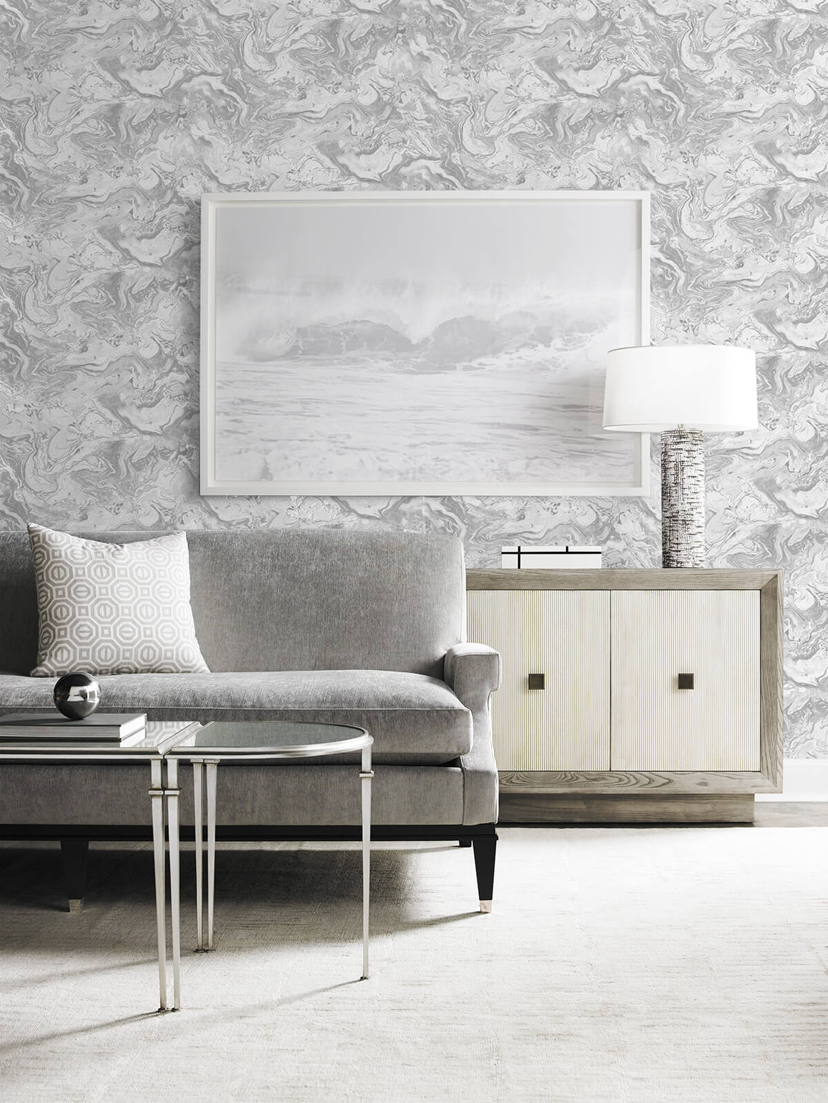Faux Marble Calcutta & Metallic Silver by Lillian August Peel and Stick Faux Marble Wallpaper – Lillian August LN21003