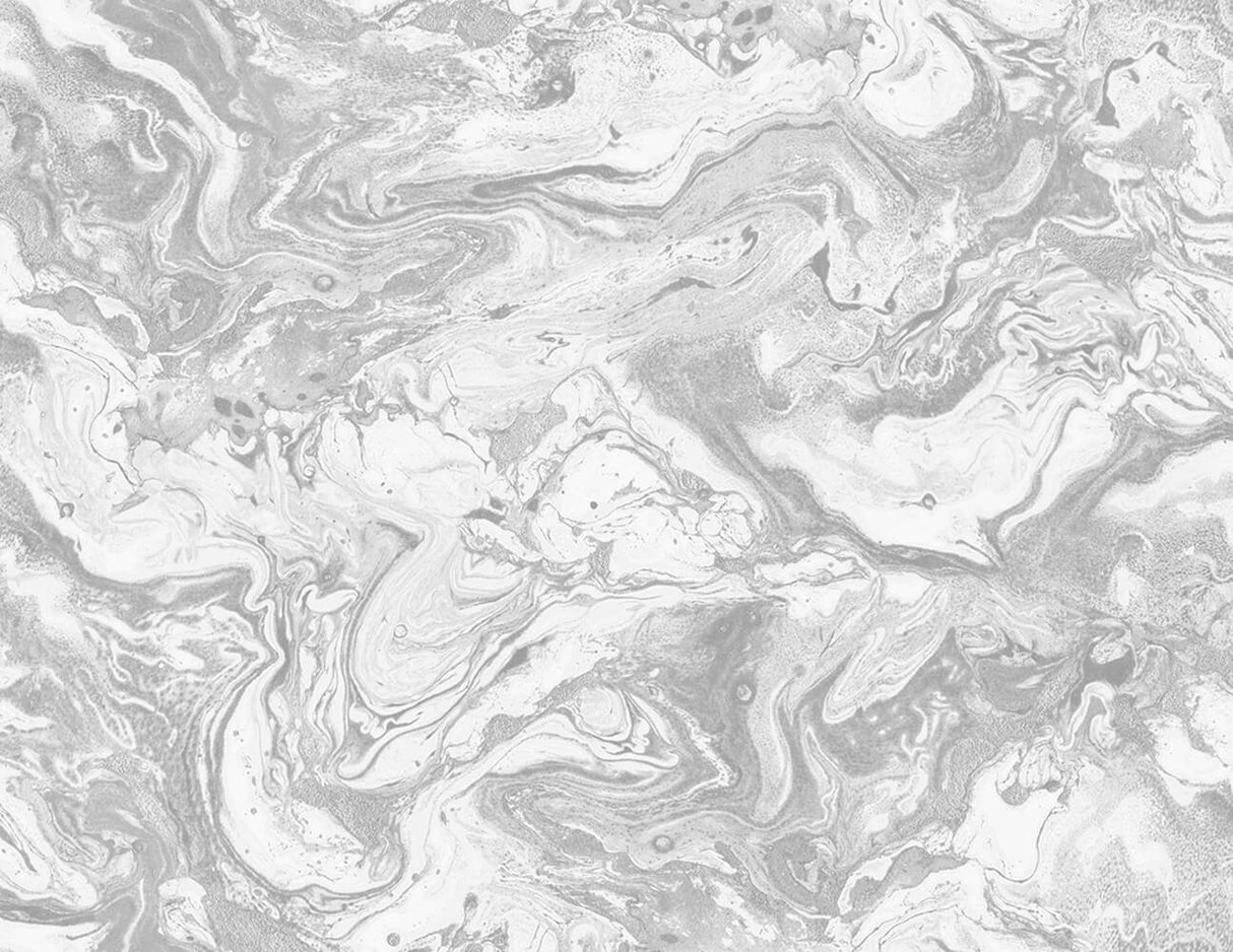 Gray and white faux marble peel and stick wallpaper with metallic silver finish
