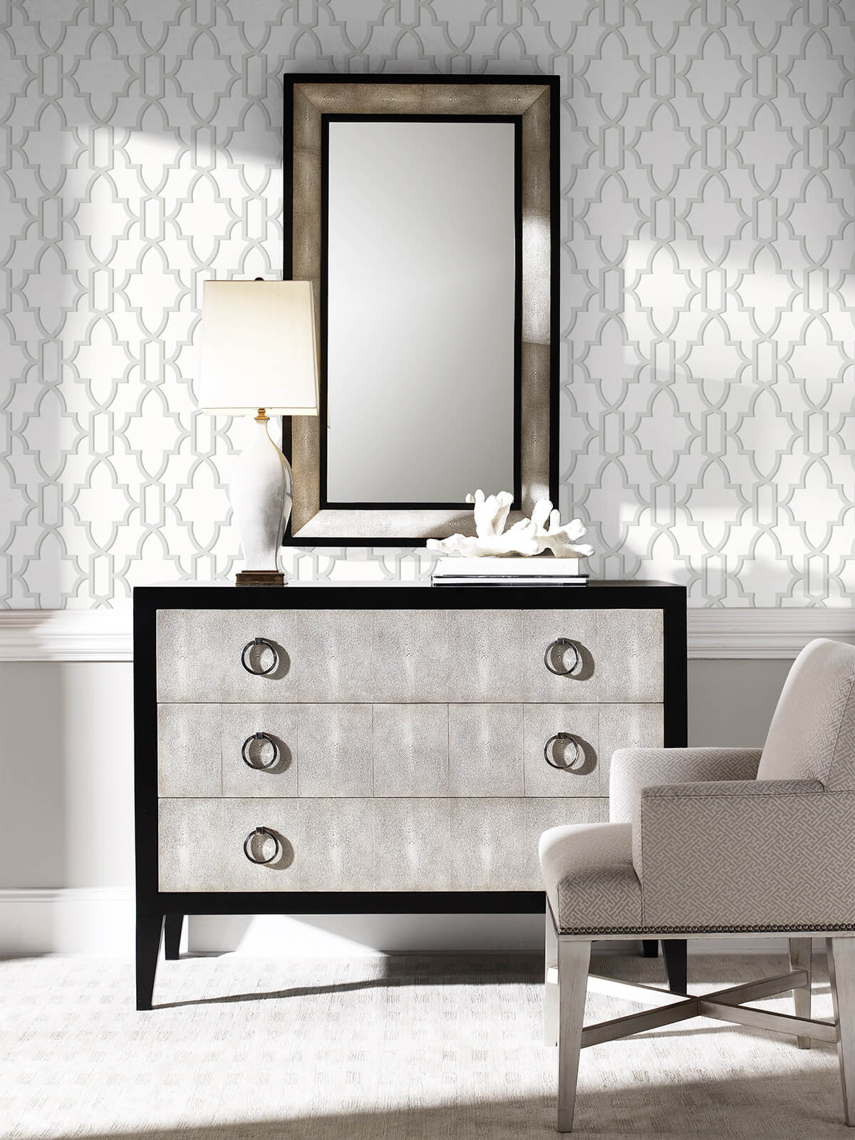 Coastal Lattice Harbor Mist by Lillian August Peel and Stick Geometric Peel & Stick Wallpaper – Lillian August LN21105