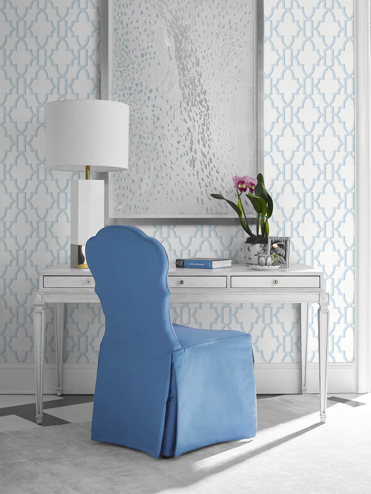 Coastal Lattice Hampton Blue by Lillian August Peel and Stick Geometric Wallpaper – Lillian August LN21112