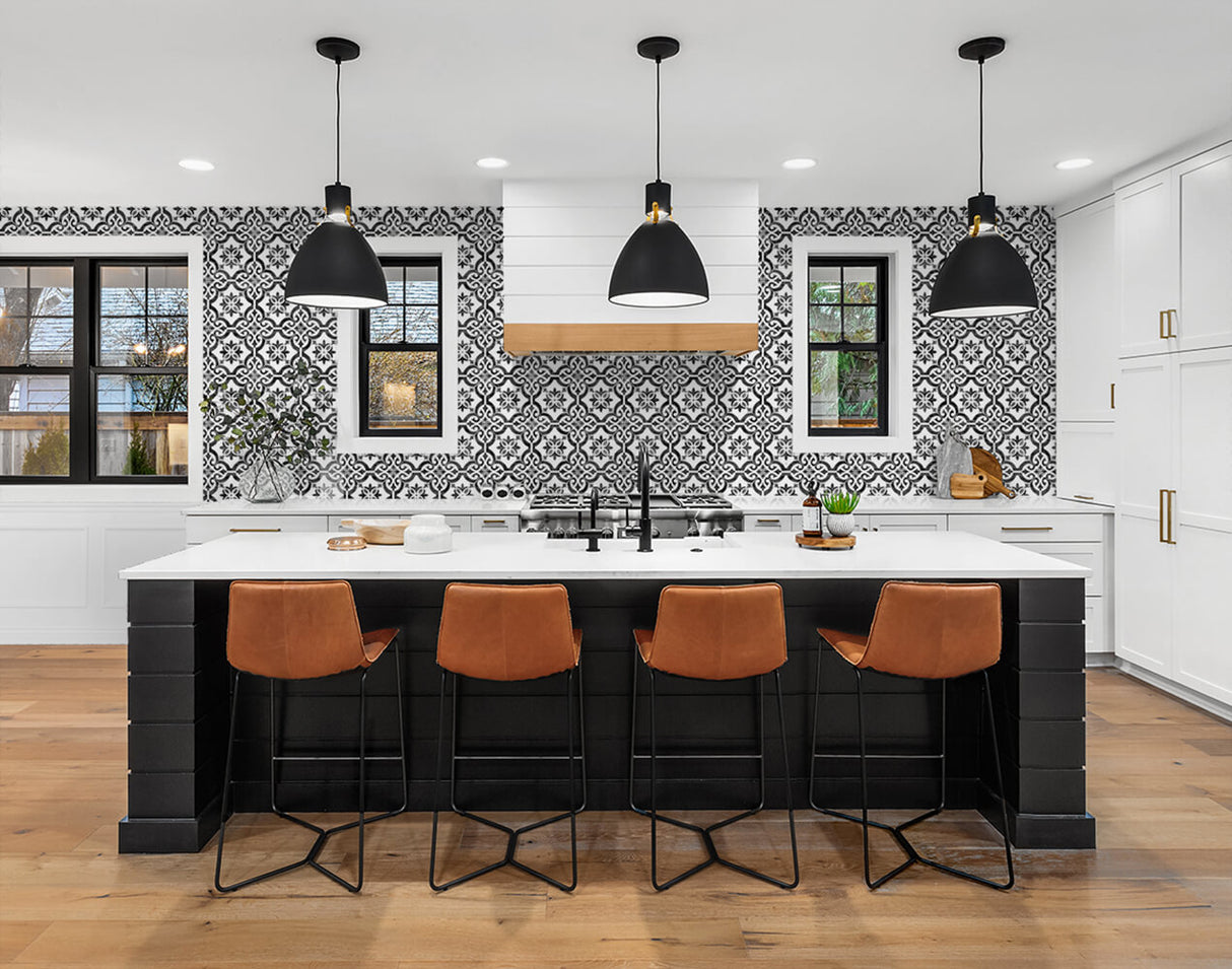 Porto Tile Onyx by Lillian August Peel and Stick Vinyl Wallpaper – Lillian August LN21200