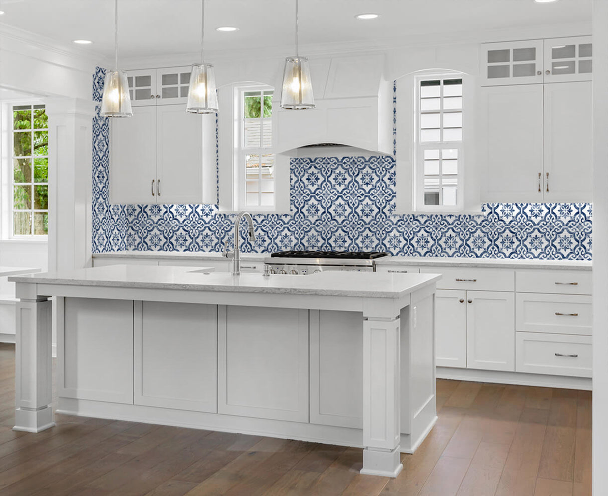 Porto Tile Riviera Blue by Lillian August Peel and Stick Peel & Stick Vinyl Wallpaper – Lillian August LN21212