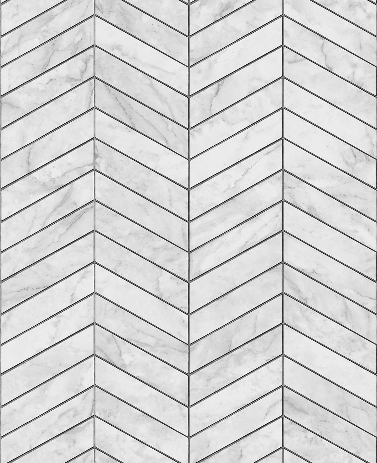 Marbled Chevron Calcutta & Charcoal peel and stick vinyl wallpaper with marble-look chevron tile pattern