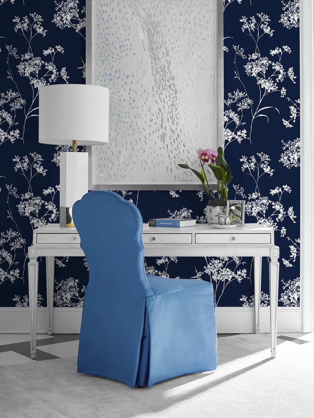 Floral Mist Hampton Blue by Lillian August Peel and Stick Floral Wallpaper – Lillian August LN30502