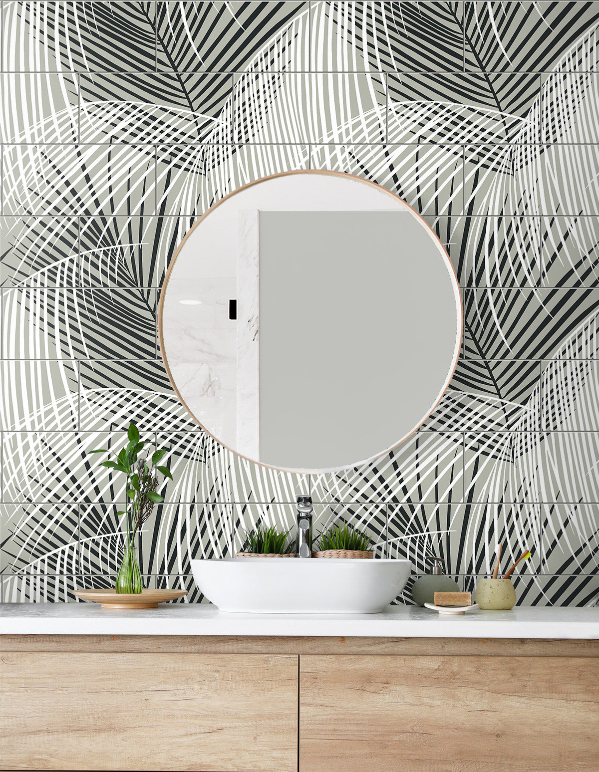 Palm Tile Ebony & Fieldstone by Lillian August Peel and Stick Botanical Wallpaper – Lillian August LN30700