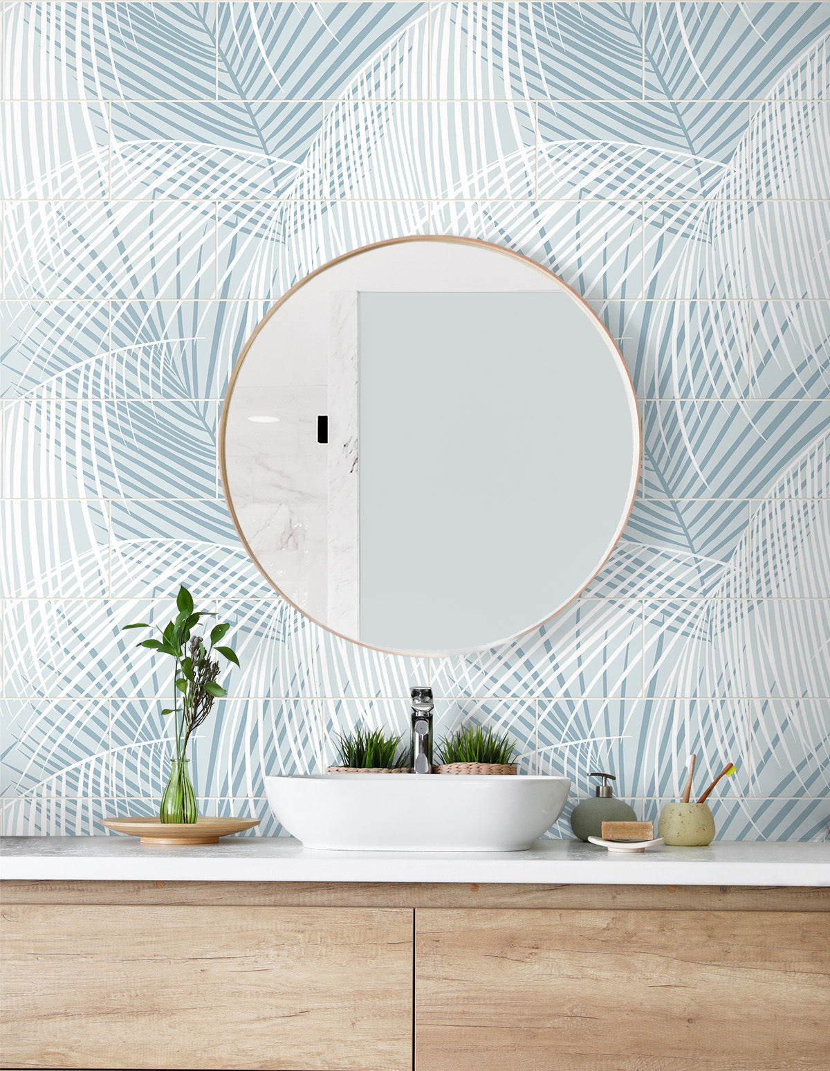 Palm Tile Summer Skies by Lillian August Peel & Stick Botanical Tile Wallpaper – Lillian August LN30712