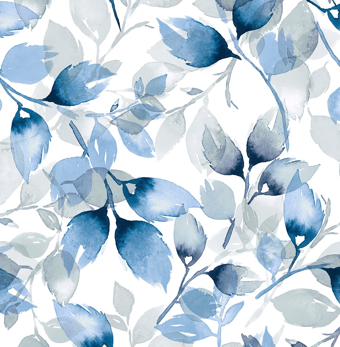 Watercolor Tossed Leaves Blue Lagoon by Lillian August Peel and Stick Botanical Wallpaper – Lillian August LN31102-Sample