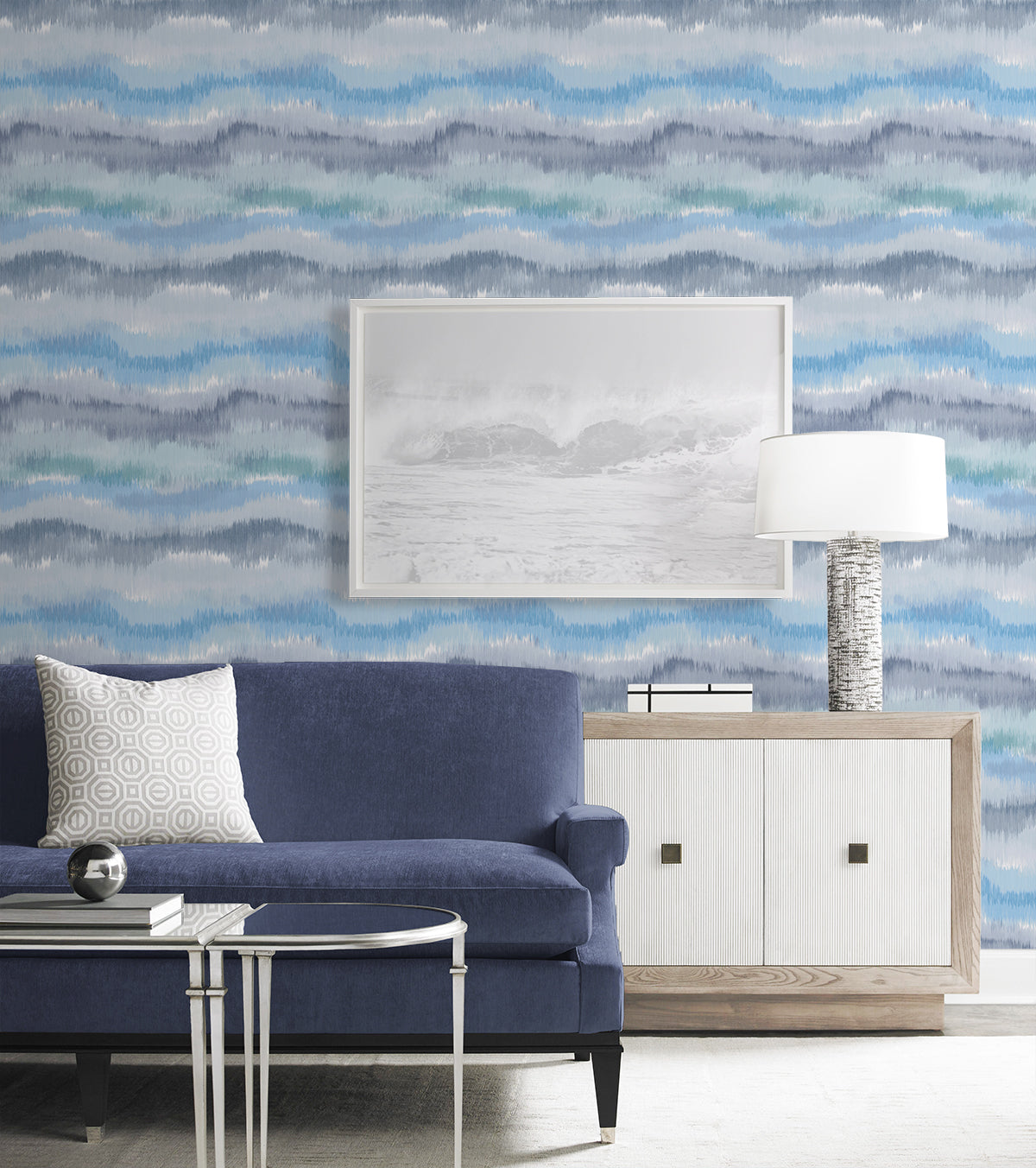 Ikat Waves Lakeside by Lillian August Peel and Stick Abstract Wave Wallpaper – Lillian August LN31202