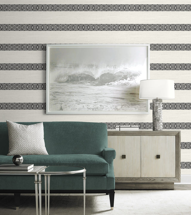 Alani Geo Stripe Charcoal by Coastal Haven Geo Stripe Wallpaper – Lillian August LN40100