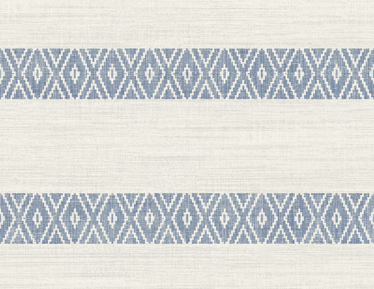 Alani Geo Stripe wallpaper in Blue Bell with coastal-inspired horizontal stripes and geometric motifs