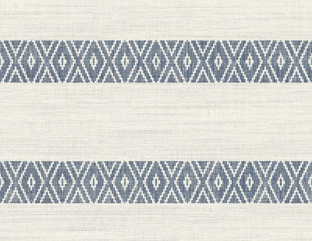 Alani Geo Stripe wallpaper in Nautical Blue with horizontal geometric stripe bands on a light ground.