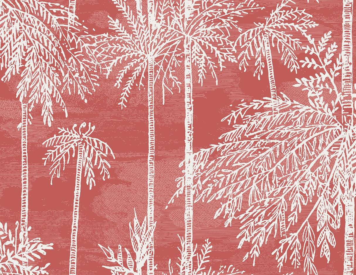 Coral Palm Grove wallpaper with white palm tree silhouettes