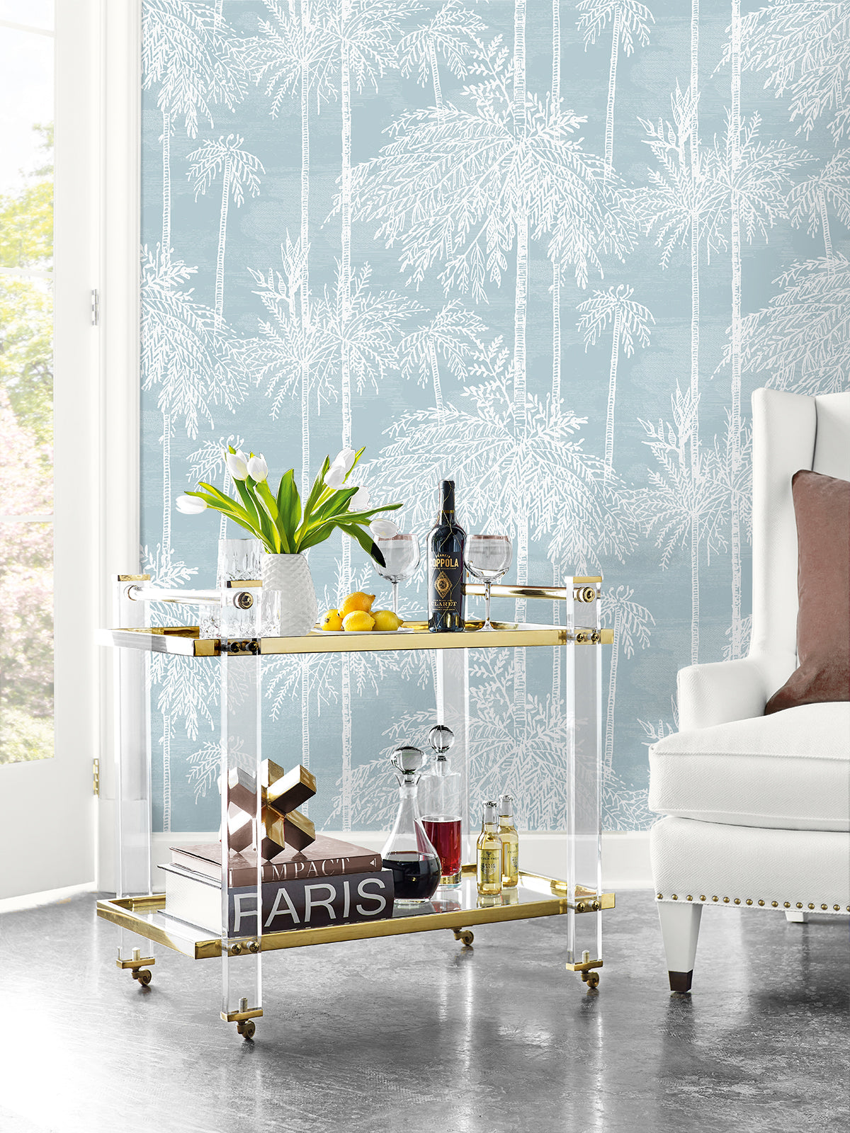 Palm Grove Hampton Blue by Coastal Haven Botanical Wallpaper – Lillian August LN40202