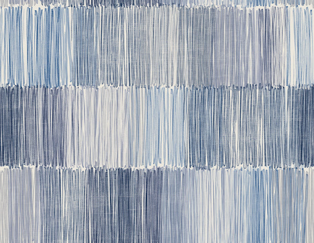 Oceanic blue abstract stripe wallpaper pattern with brushed vertical lines in a grid layout