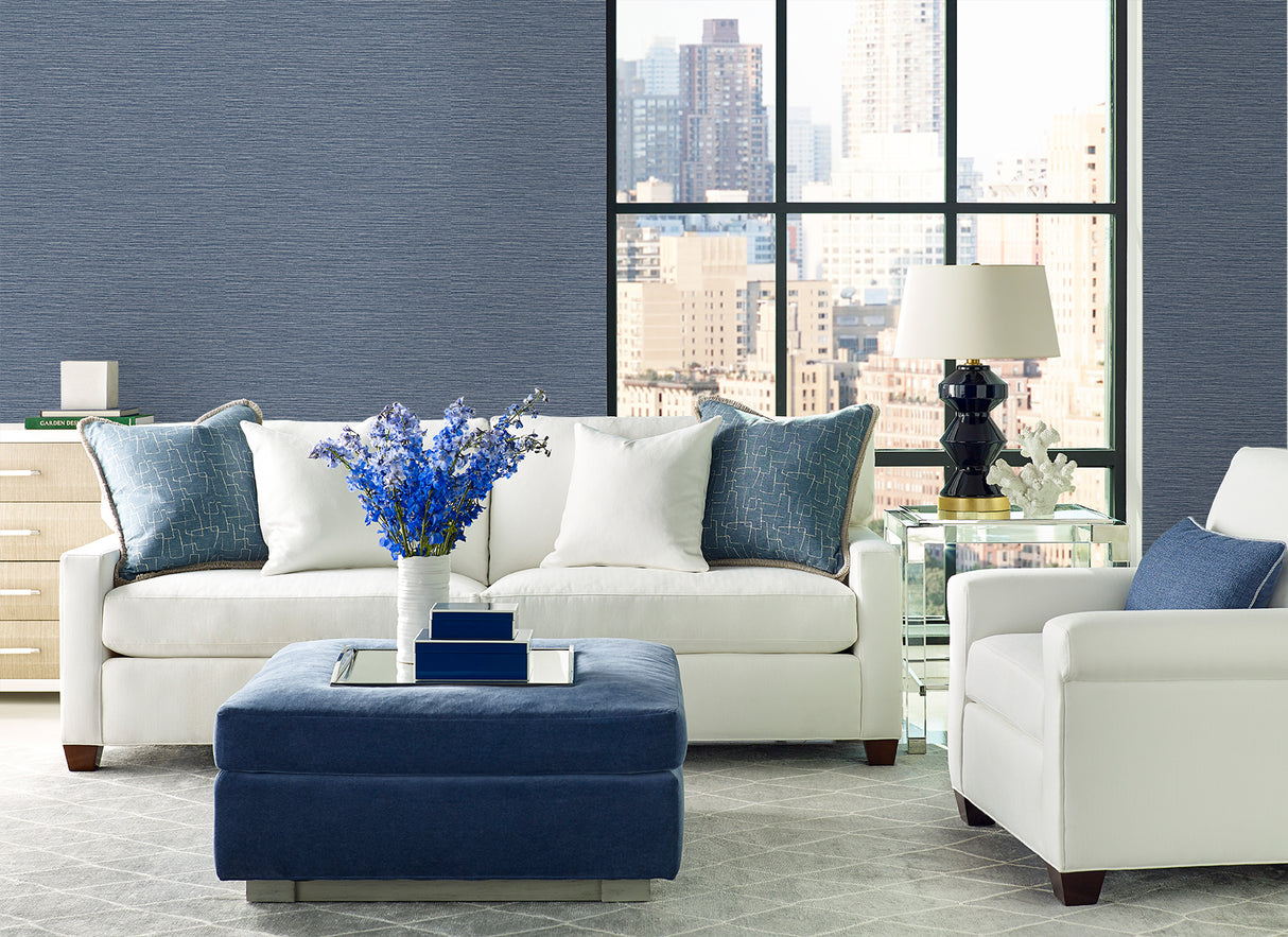 Tiger Island Faux Sisal Denim Blue by Coastal Haven Faux Grasscloth Wallpaper – Lillian August LN40402