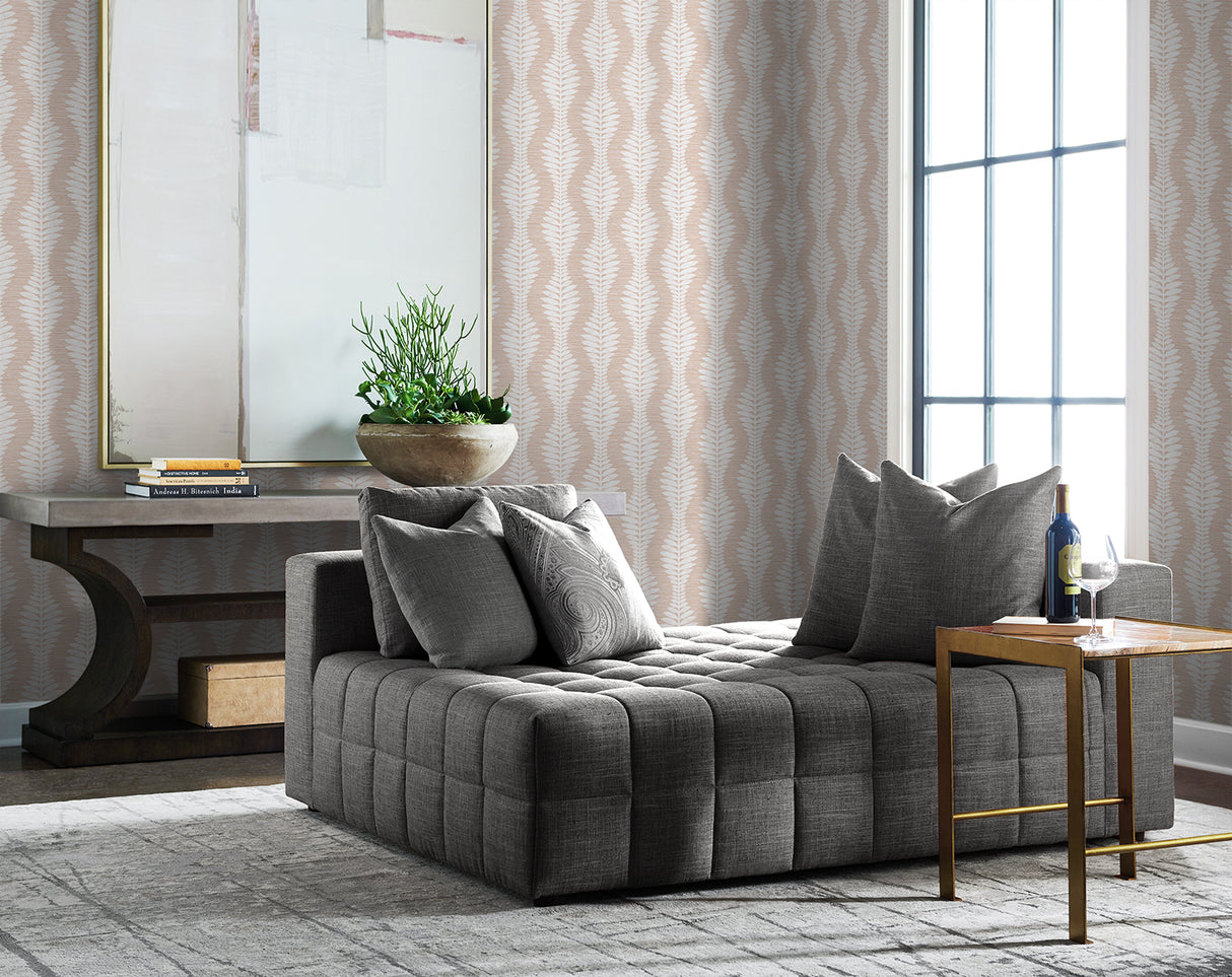 Carina Leaf Ogee Blush by Coastal Haven Botanical Ogee Wallpaper – Lillian August LN40506