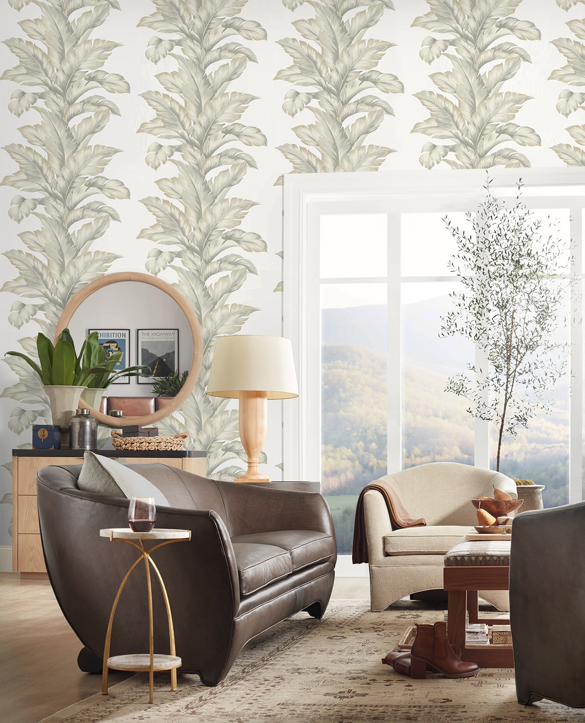 Banana Springs Fieldstone by Coastal Haven Botanical Wallpaper – Lillian August LN40607