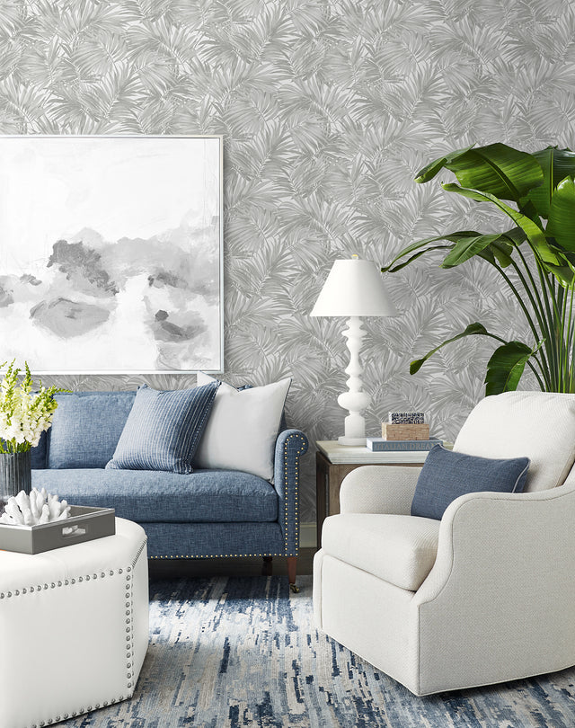 Cordelia Tossed Palms Argos Grey by Coastal Haven Palm Leaf Wallpaper – Lillian August LN40708