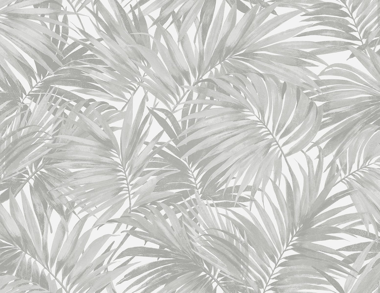 Cordelia Tossed Palms wallpaper in Argos Grey with layered palm fronds