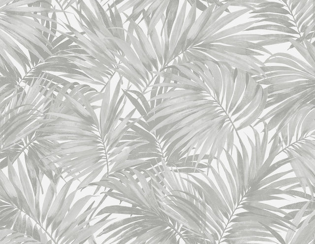 Cordelia Tossed Palms wallpaper in Argos Grey with layered palm fronds