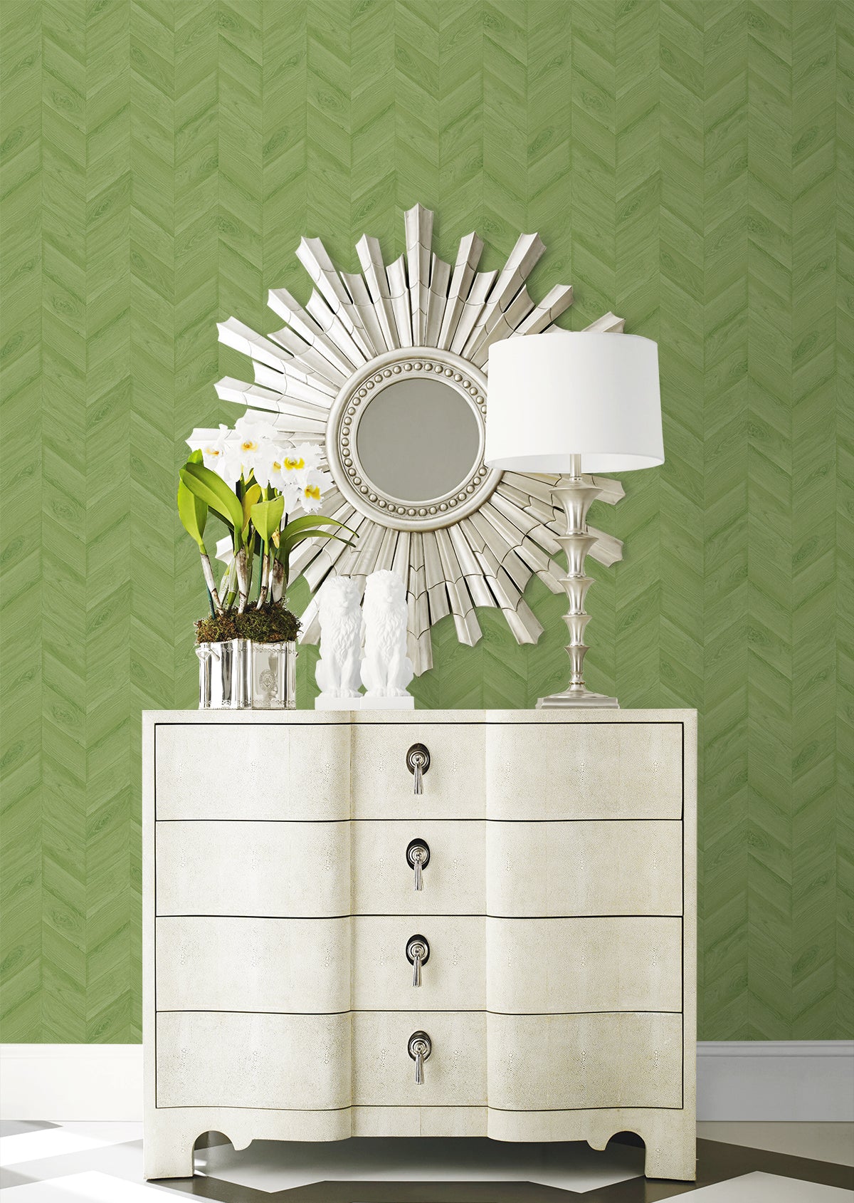 Keone Bay Chevron Summer Fern by Coastal Haven Wood Chevron Wallpaper – Lillian August LN40804