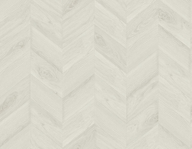 Pearl grey wood-look chevron wallpaper pattern with matte finish
